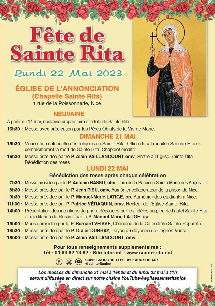 Neuvaine à sainte Rita : confions-lui nos plus gros tracas. Du 14 au 22 mai 2023 Programme-fete-sainte-rita-nice-2023