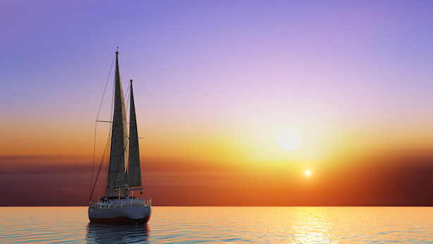 coucher de soleil mer voilier