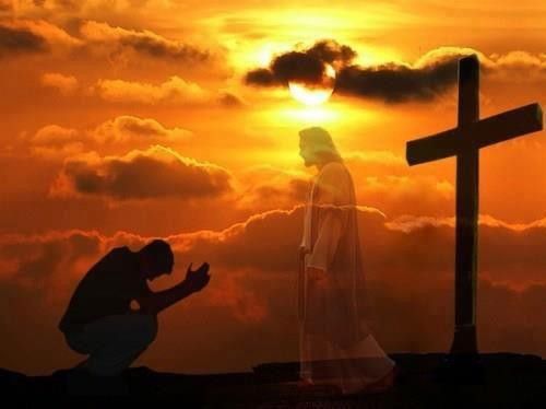 homme en priere devant jesus